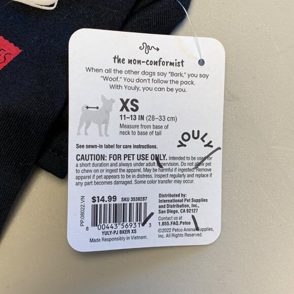 Youly Pet Dog Pajamas Costume XS Black Non-Conformist 11-13 Inch - Picture 3 of 4